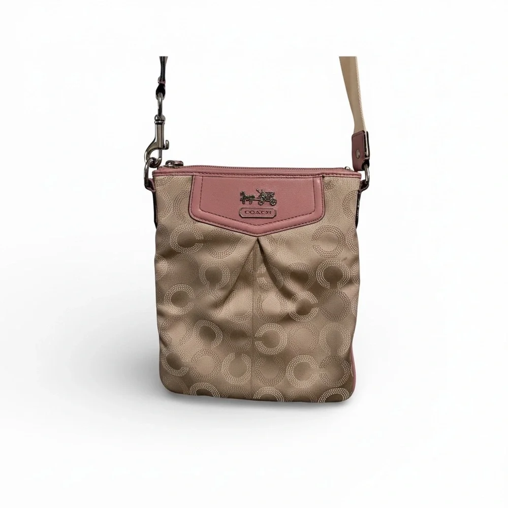 Coach Tan Signature Canvas Crossbody with Dusty Rose Trim - Picture 2 of 3